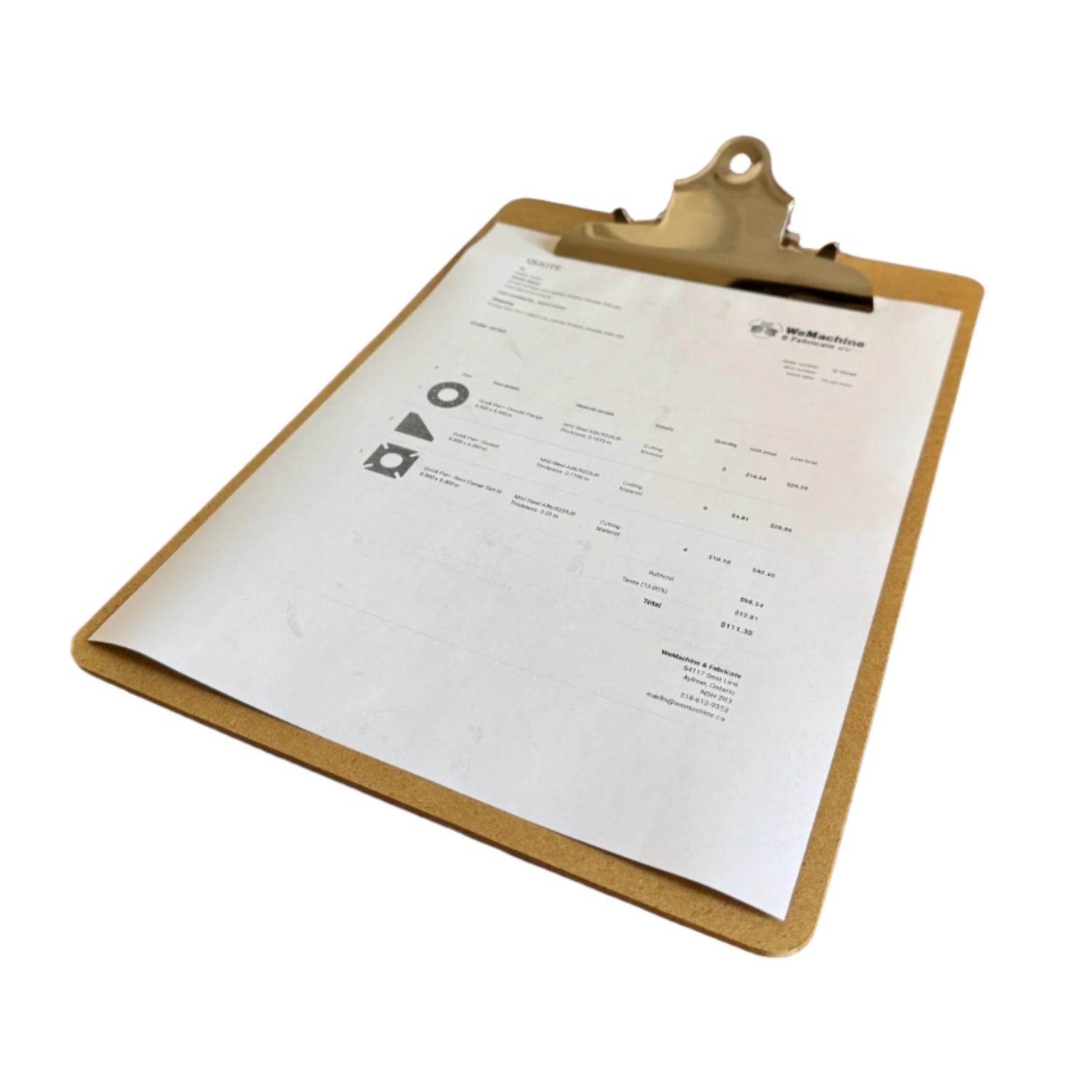 Clipboard with a document on a wooden surface